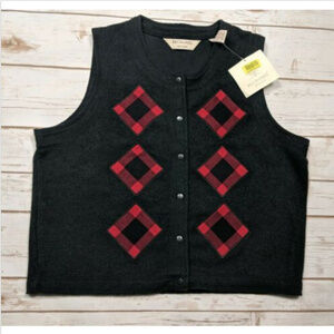 NWT Bechamel Womens Size PM Vest Black Red Plaid